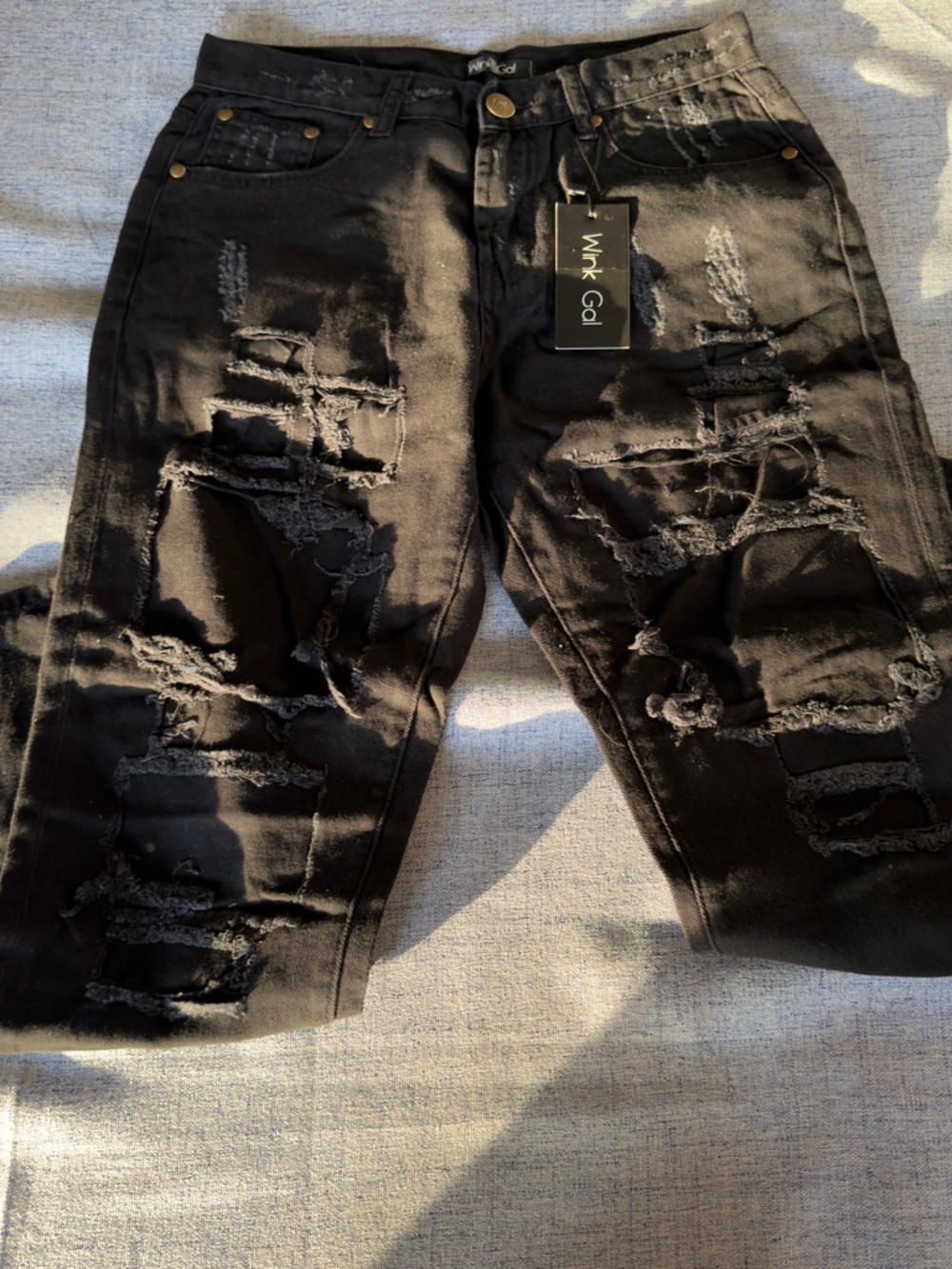Wink Gal Black Distressed Straight-Leg Jeans
